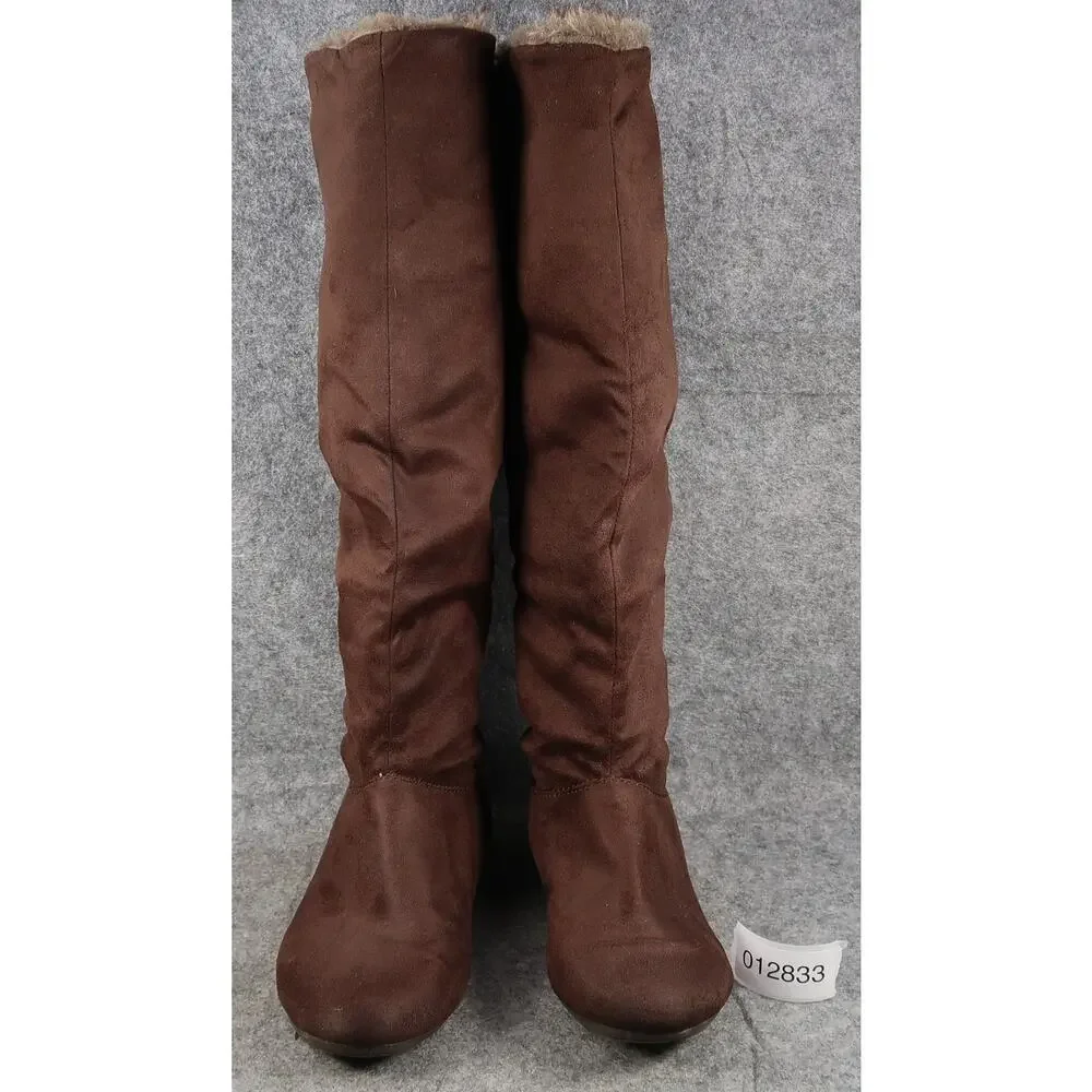 Charlotte Russe Shoes Womens 6 Boots Tall Slouch Pull On Faux Fur Lined Brown